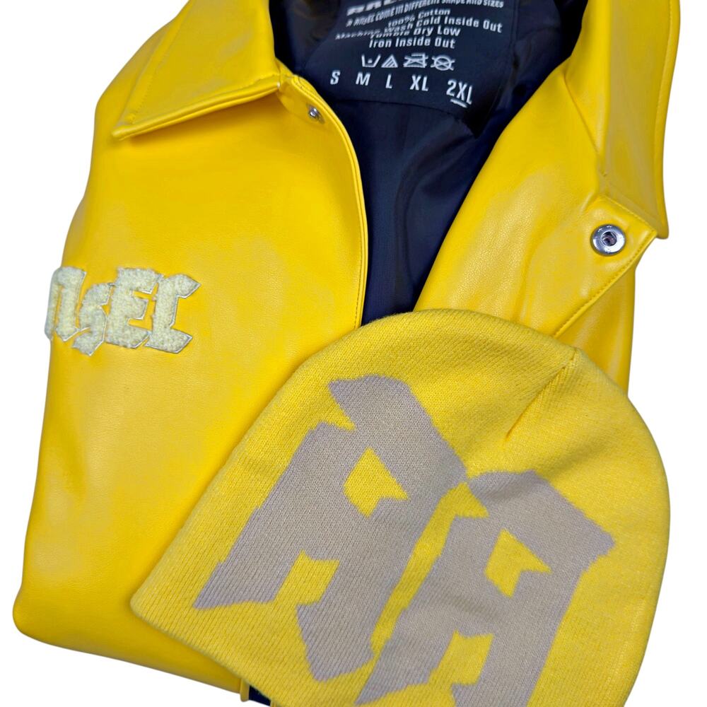Archangel Men's 2XL Yellow Bomber Jacket & Skull Cap Streetwear HipHop Spiritual